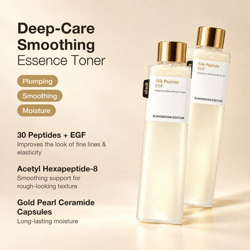 Deep-care smoothing essence toner with 30 peptides, EGF and gold pearl ceramide capsules